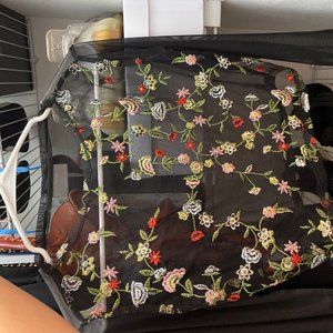 LF mesh black and flower long sleeve crop top